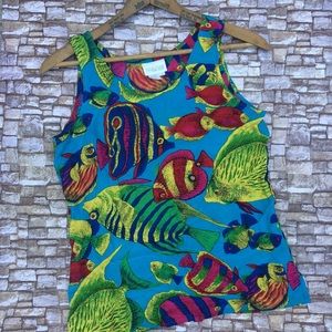 🔥Bright Colorful Fish Print 100% Silk Tank Top